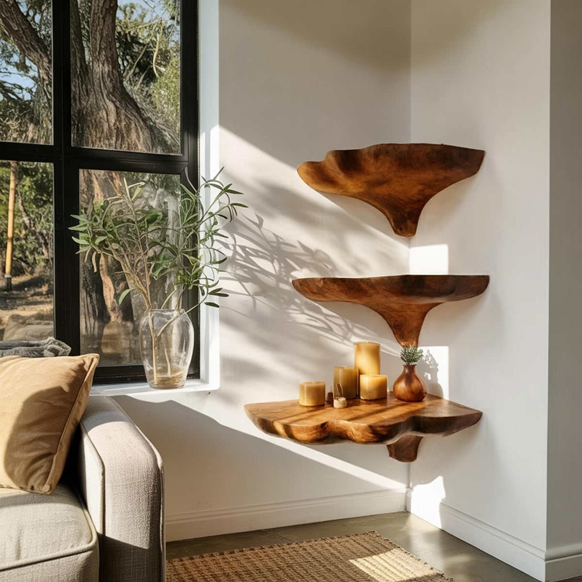 Handcrafted Wooden Mushroom Shelf For Entryway And Furniture Decor