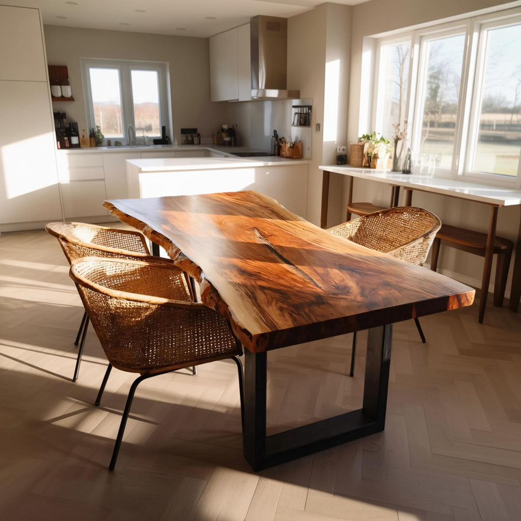 Spry Interior Farmhouse Live Edge Dining Table, Rustic Solid Wood Kitchen Table with Natural Edge Design, SILDTTRDN024