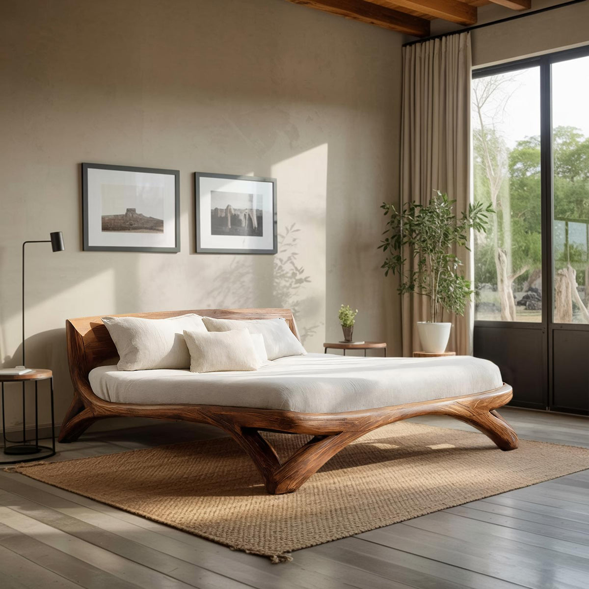 Teezano Minimalist Platform Bed Frame, Handcrafted Solid Wood Bedstead & Headboard for Modern Bedroom, RTTHHNWO009