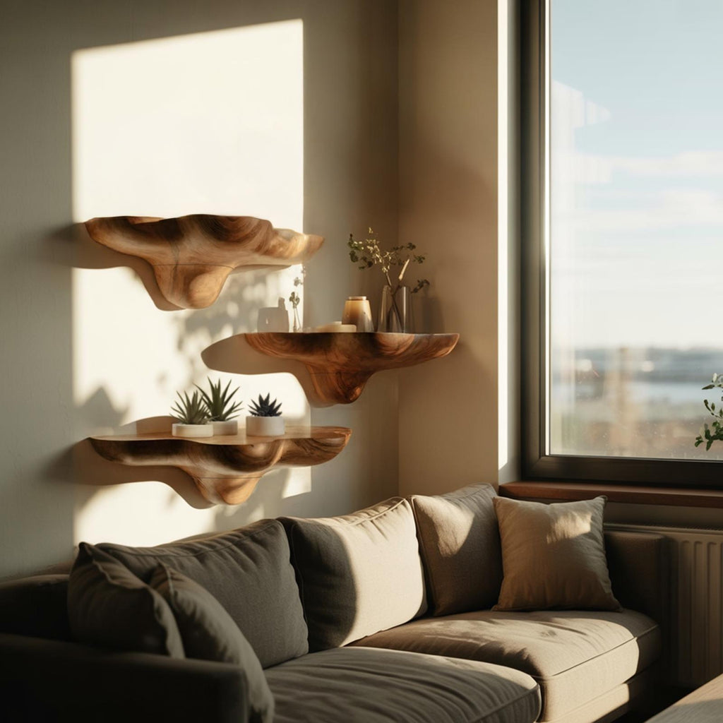 Mid Century Solid Wood Mushroom Shelf For Stylish Furniture Decor
