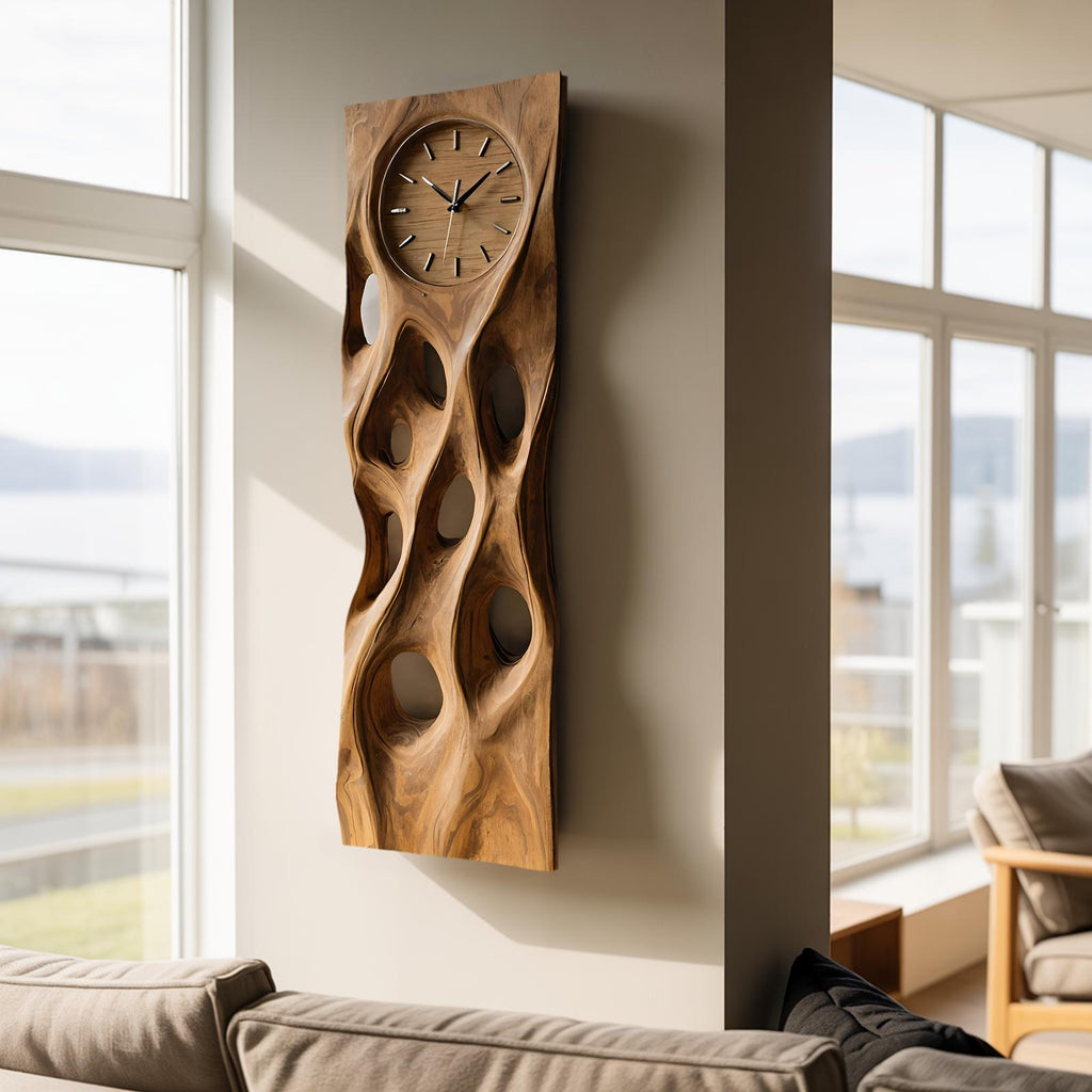 Minimalist Wood Wall Clock, Modern Silent Round Wooden Clock for Living Room, Kitchen & Office Wall Decor