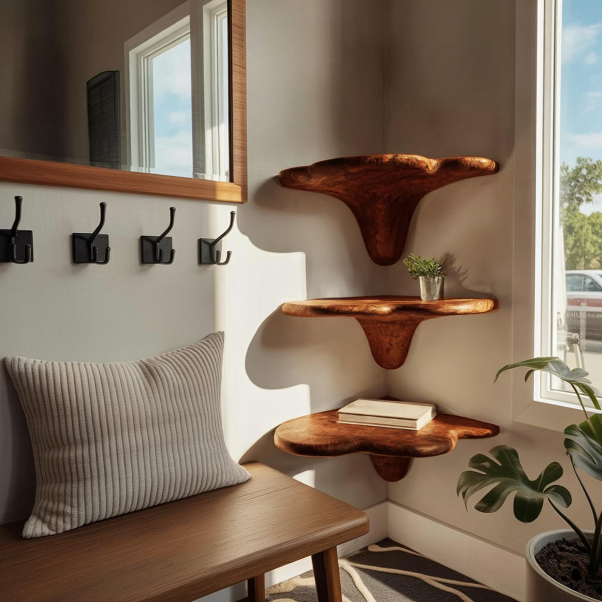 Farmhouse Solid Wood Mushroom Shelf For Living Room Furniture Design