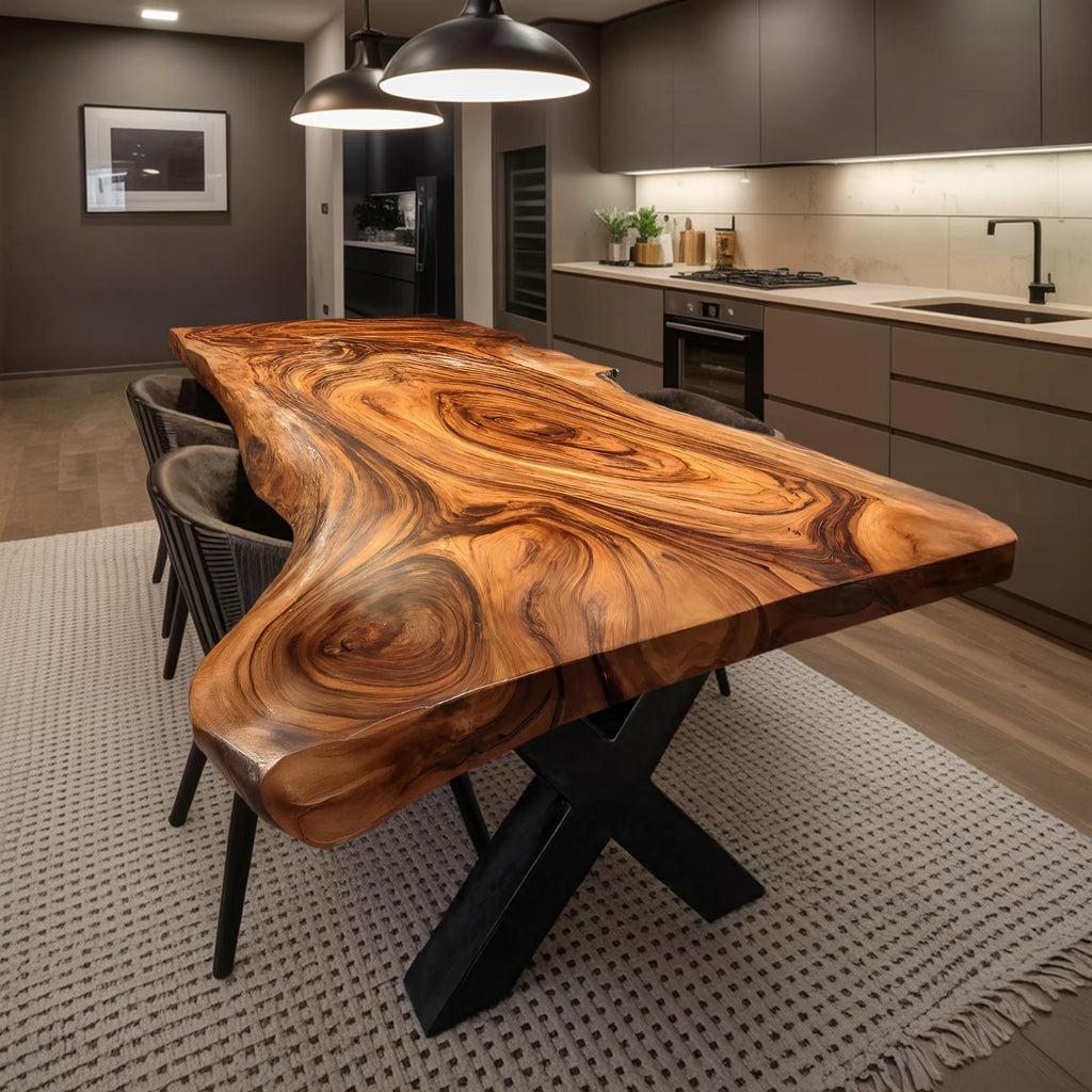 Spry Interior Farmhouse Live Edge Dining Table, Rustic Solid Wood Dining Room & Kitchen Table, SILDTTRDN022