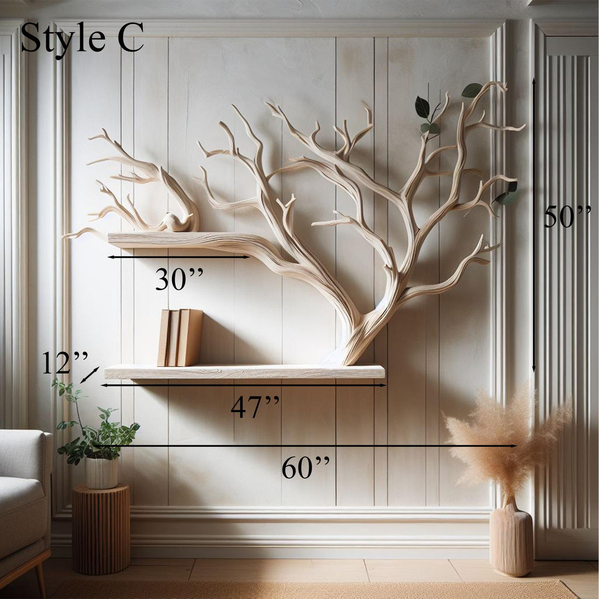 Rustic Tree Branch Wall Mounted Crafted From Wild Mulberry Wood