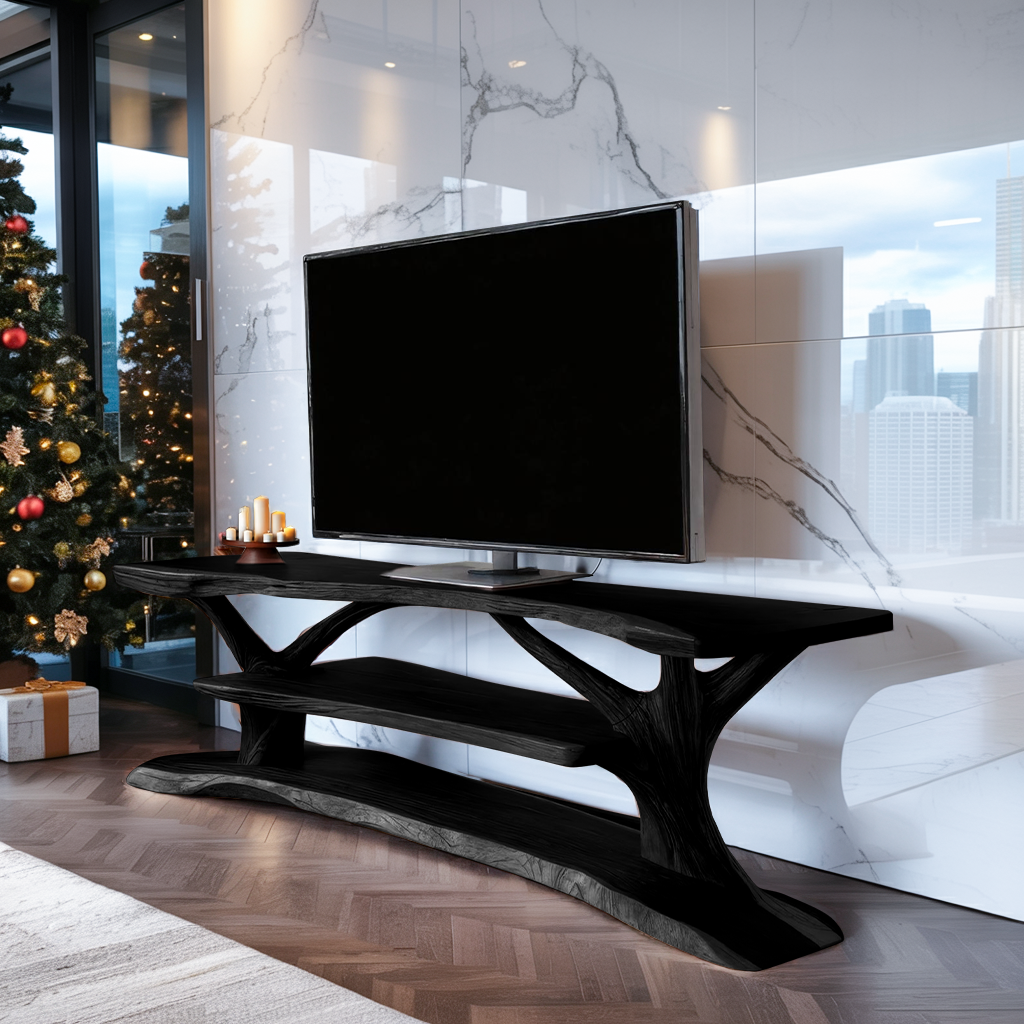 Modern Solid Wood TV Console, Contemporary Media Center & Entertainment Stand for Living Room Furniture
