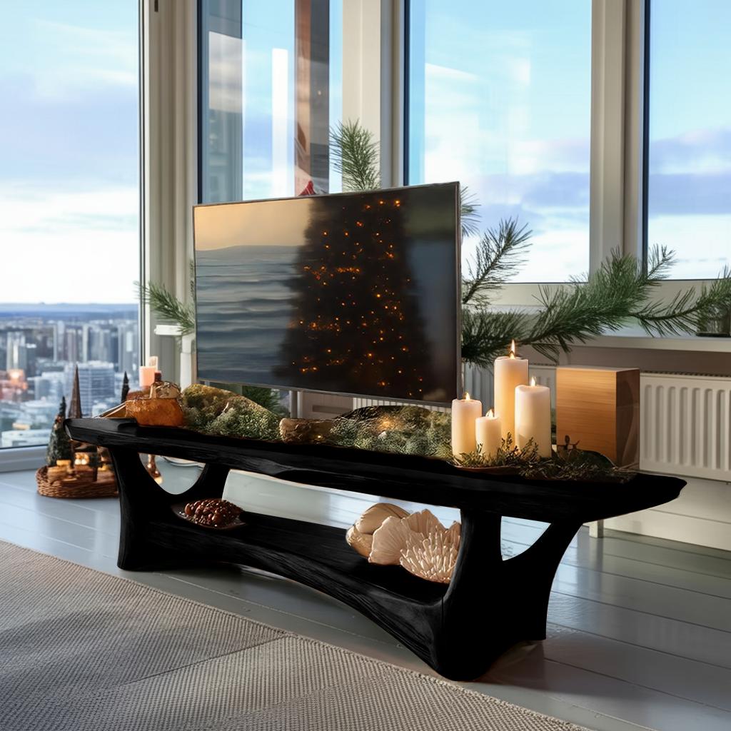 Farmhouse Solid Wood TV Console, Rustic Live Edge Media Stand & Entertainment Center Cabinet for Cozy Living Room