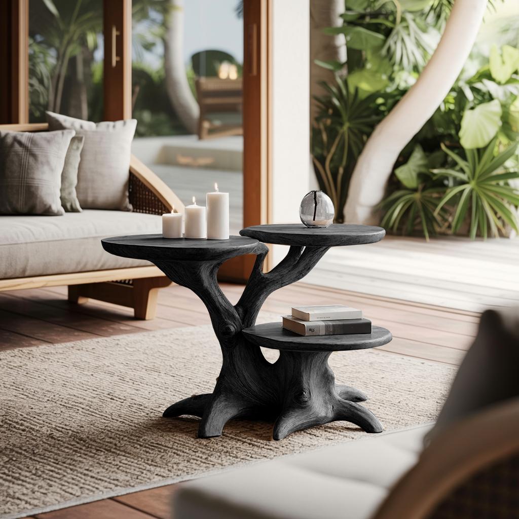 Handcrafted Live Edge Wooden End Table, Rustic Solid Wood Side Table & Bedside Nightstand for Living Room Decor