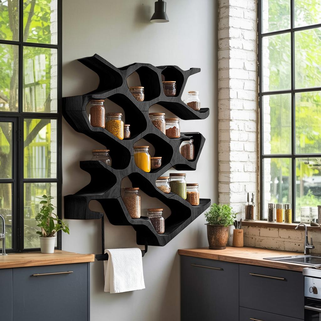 Rustic Wooden Spice Cabinet, Handcrafted Wall Mounted Kitchen Storage Rack Organizer & Entryway Key Holder