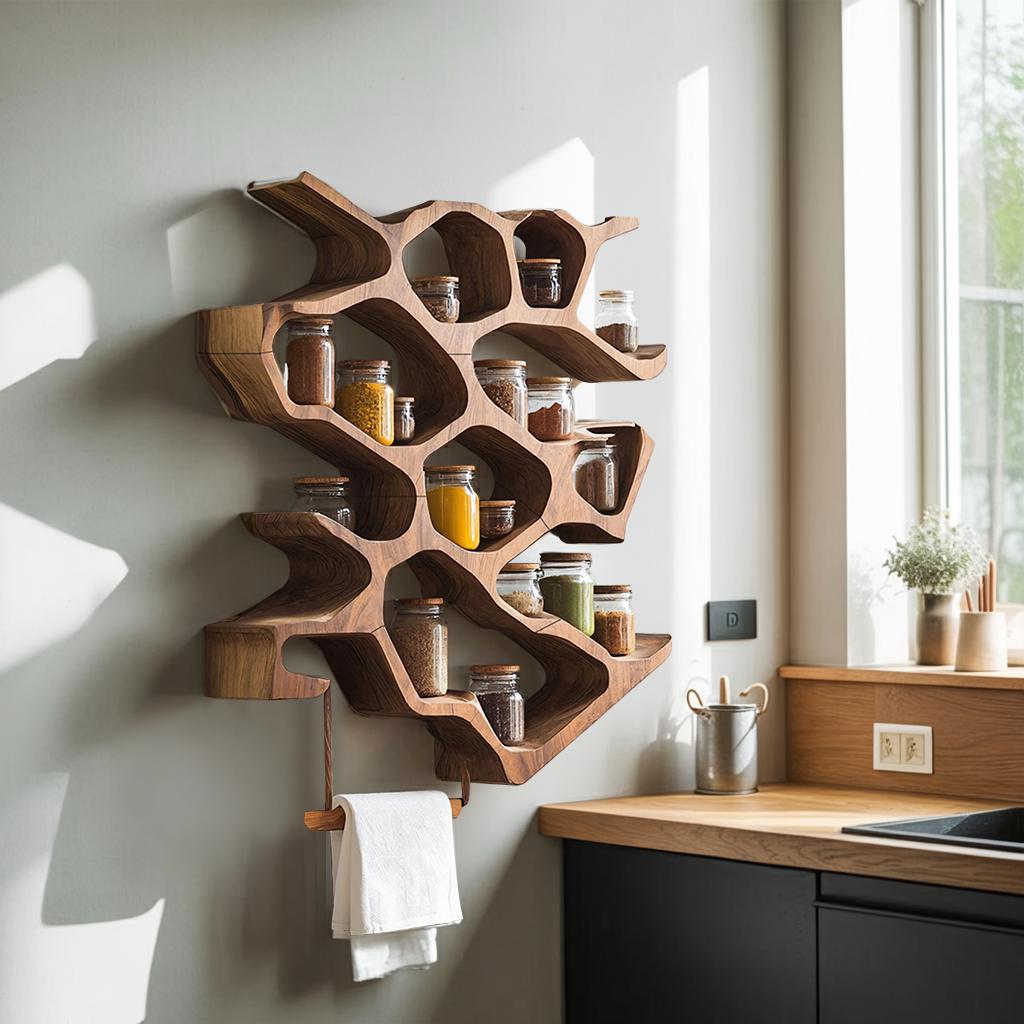 Rustic Wooden Spice Cabinet, Handcrafted Wall Mounted Kitchen Storage Rack Organizer & Entryway Key Holder