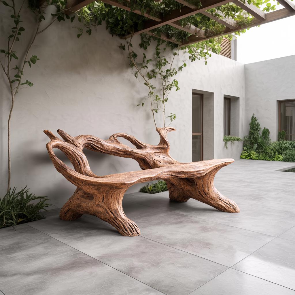 Teezano Farmhouse Natural Tree Branch Bench, Handcrafted Organic Wood Bench Seat for Living Room Entryway Decor, SILDTTNBRB011