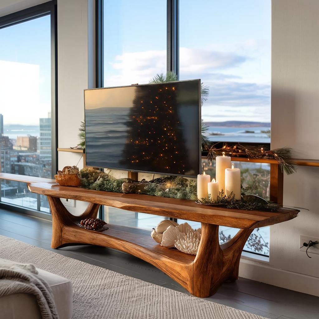 Farmhouse Solid Wood TV Console, Rustic Live Edge Media Stand & Entertainment Center Cabinet for Cozy Living Room