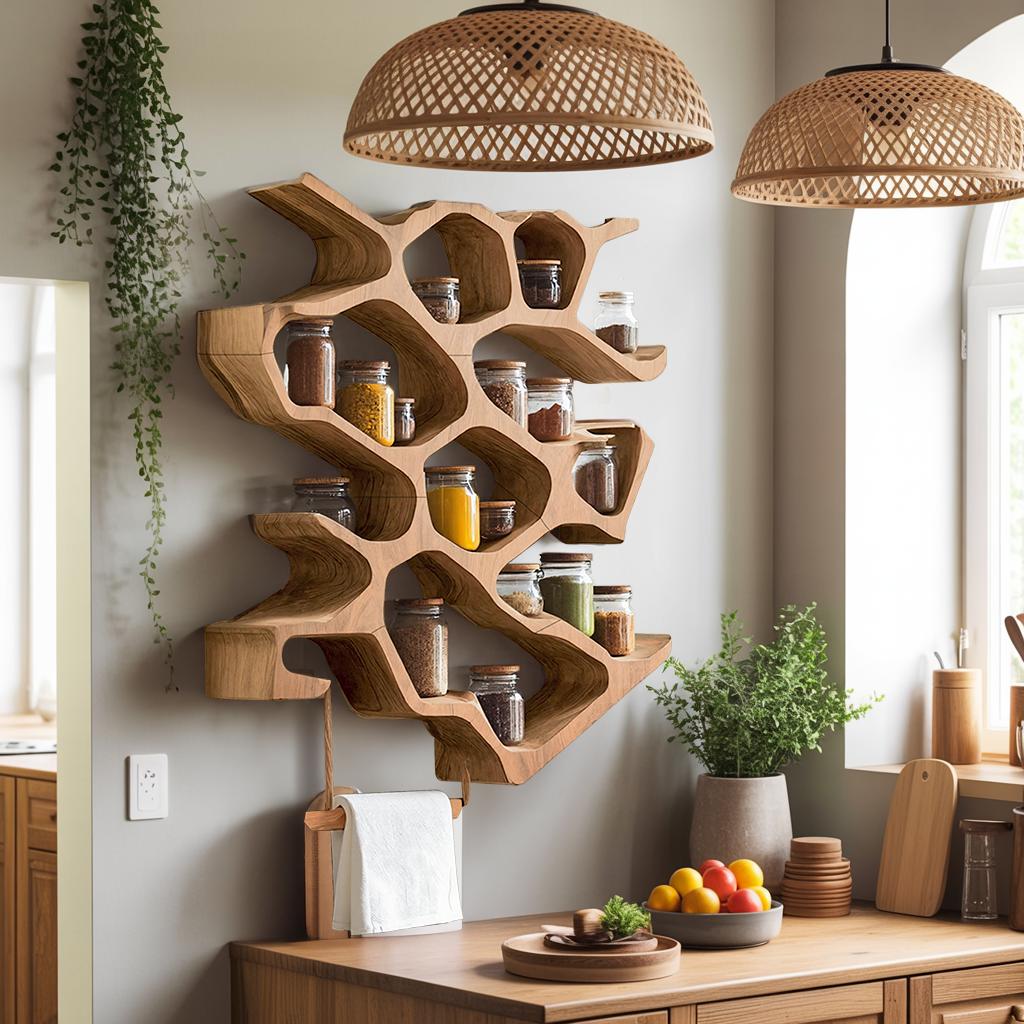 Rustic Wooden Spice Cabinet, Handcrafted Wall Mounted Kitchen Storage Rack Organizer & Entryway Key Holder