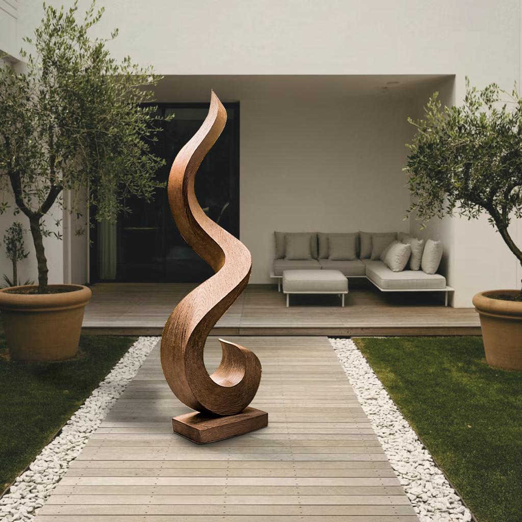 Spry Interior Handcrafted 3D Wood Art Sculpture, Organic Geometric Garden Focal Point Wood Ornament for Outdoor Backyard Decor, SILDTTNAS011