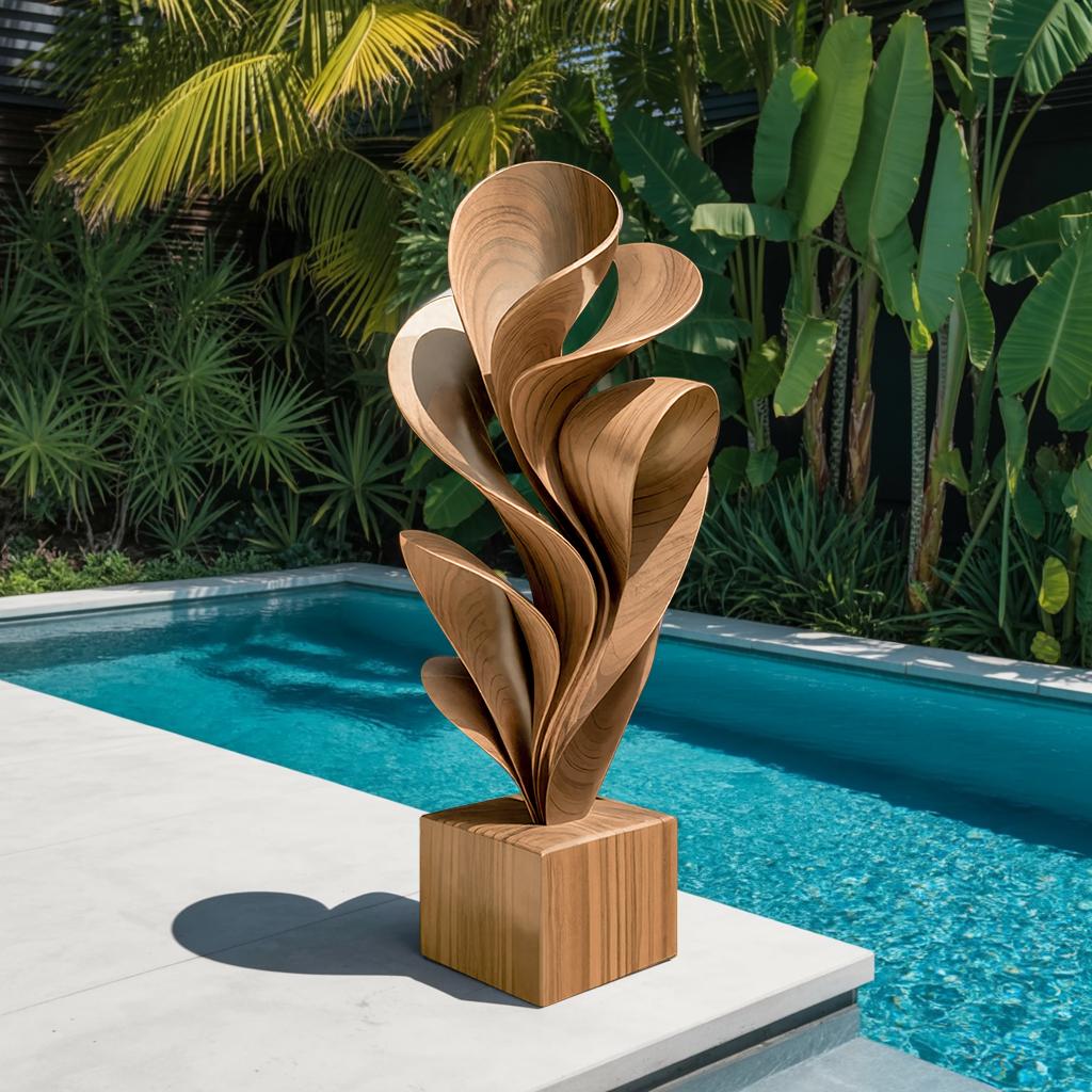 Spry Interior Farmhouse Solid Wood Outdoor Garden Sculpture, Handcrafted Rustic Wooden Art Decoration & Yard Patio Ornament, SILDTTNAS018