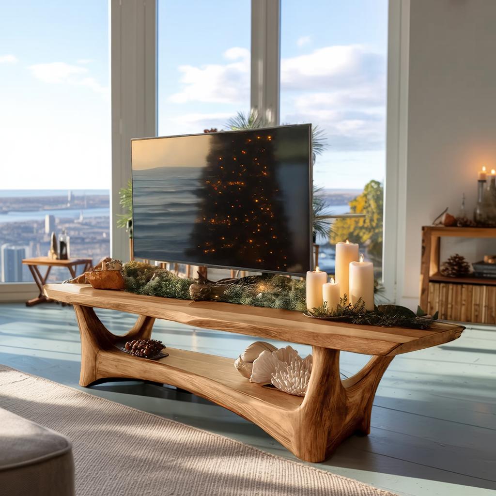 Farmhouse Solid Wood TV Console, Rustic Live Edge Media Stand & Entertainment Center Cabinet for Cozy Living Room