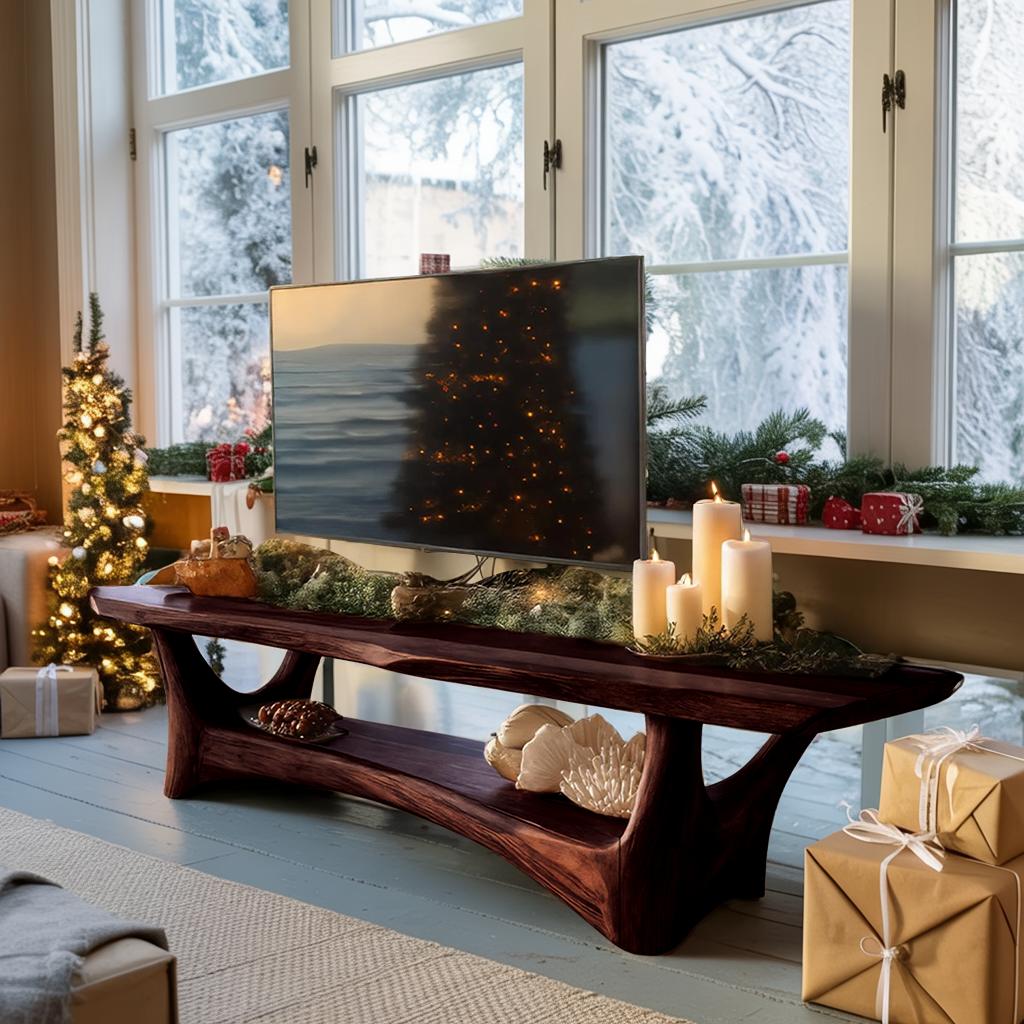 Farmhouse Solid Wood TV Console, Rustic Live Edge Media Stand & Entertainment Center Cabinet for Cozy Living Room