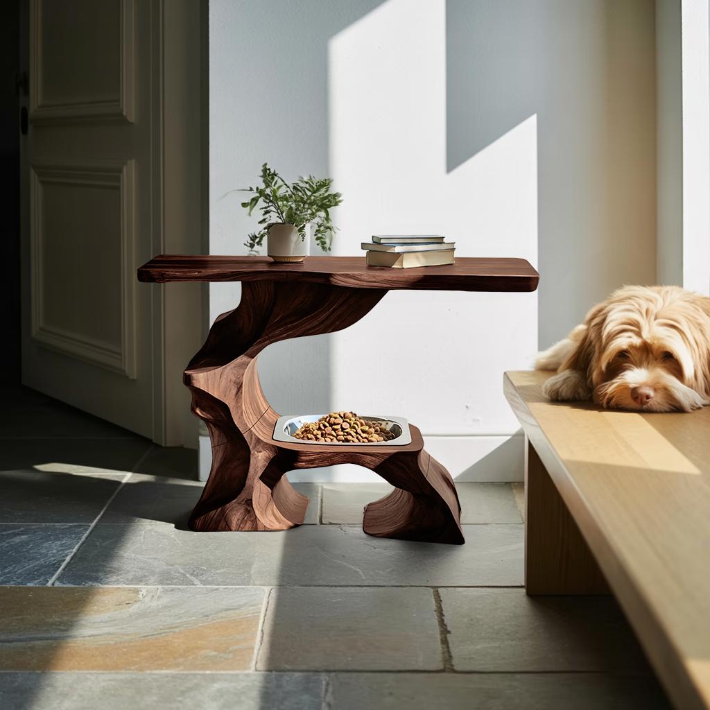 Farmhouse Wooden Dog Bowl Stand, Elevated Solid Wood Double Pet Feeder for Dogs & Cats, Durable Water Bowls