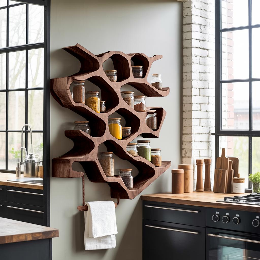 Rustic Wooden Spice Cabinet, Handcrafted Wall Mounted Kitchen Storage Rack Organizer & Entryway Key Holder