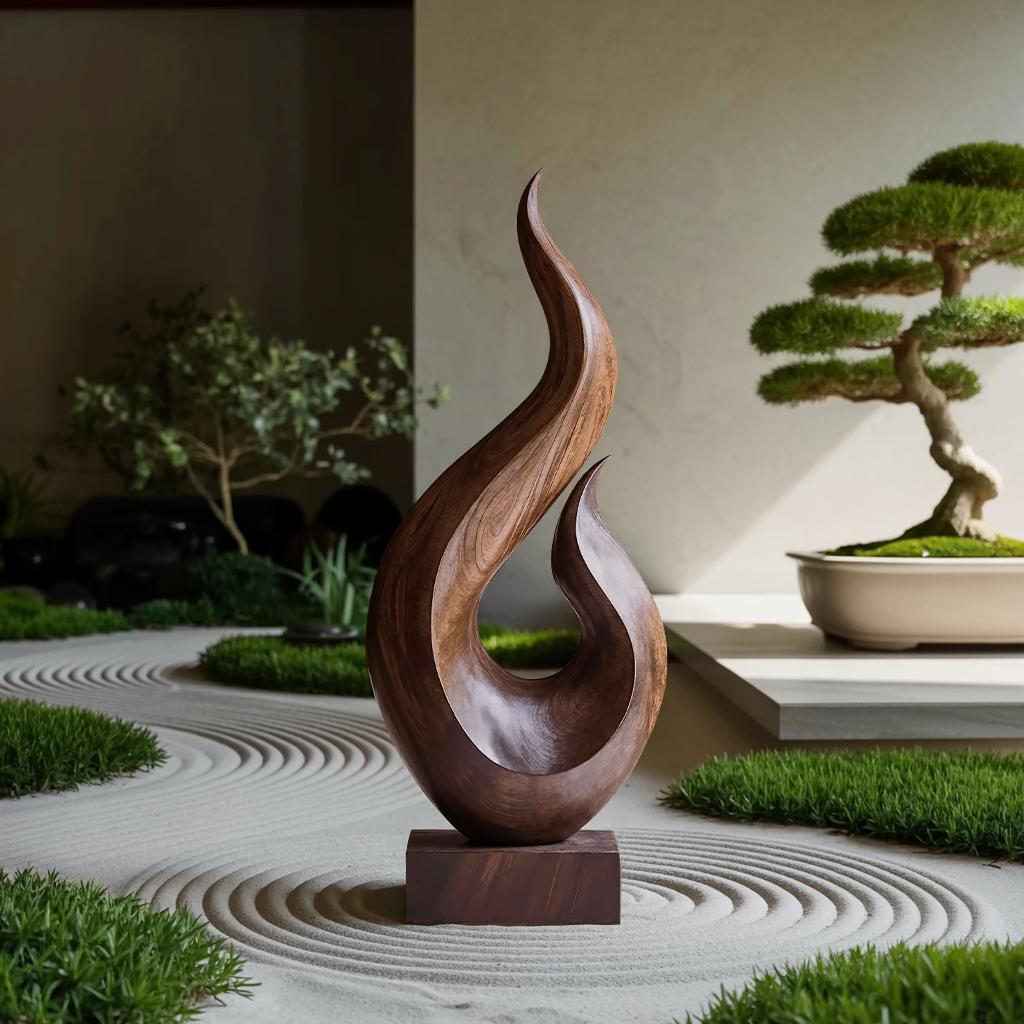 Spry Interior Handcrafted Abstract Wood Statue, Modern Minimalist Solid Wooden Sculpture Figurine for Living Room Shelf Decor, SILDTTNAS014