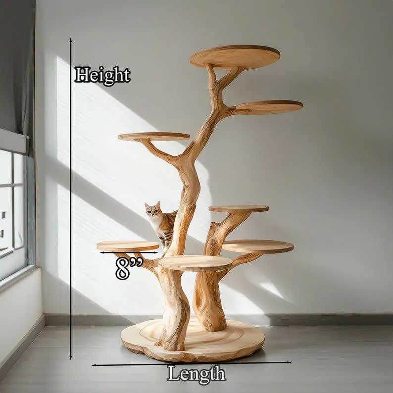 Rustic Natural Solid Wood Cat Tree Wooden  Stand Naturally Gift Cat SINLTT010