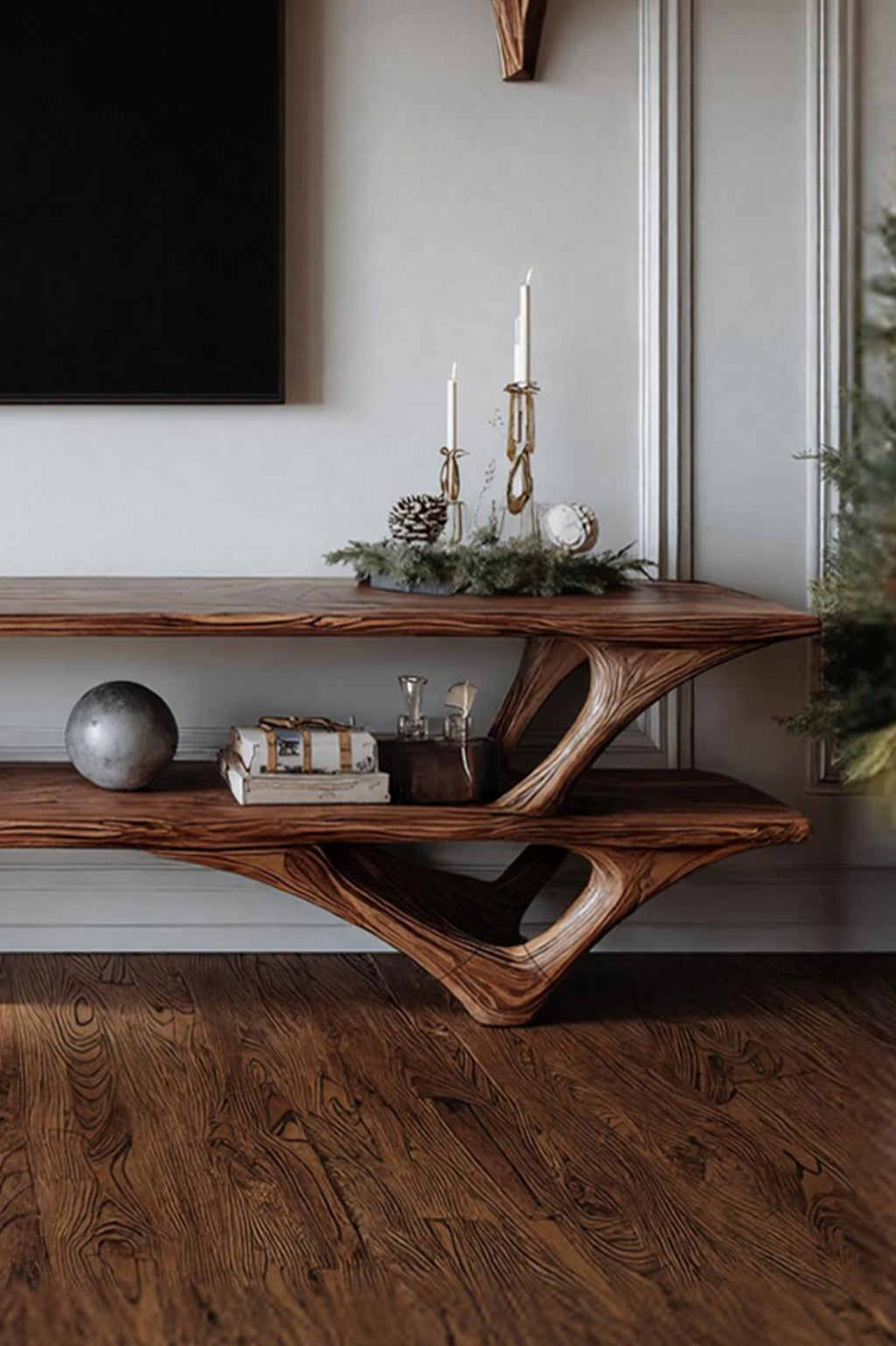 Farmhouse Live Edge TV Console, Solid Wood Media Stand & Entertainment Center for Living Room