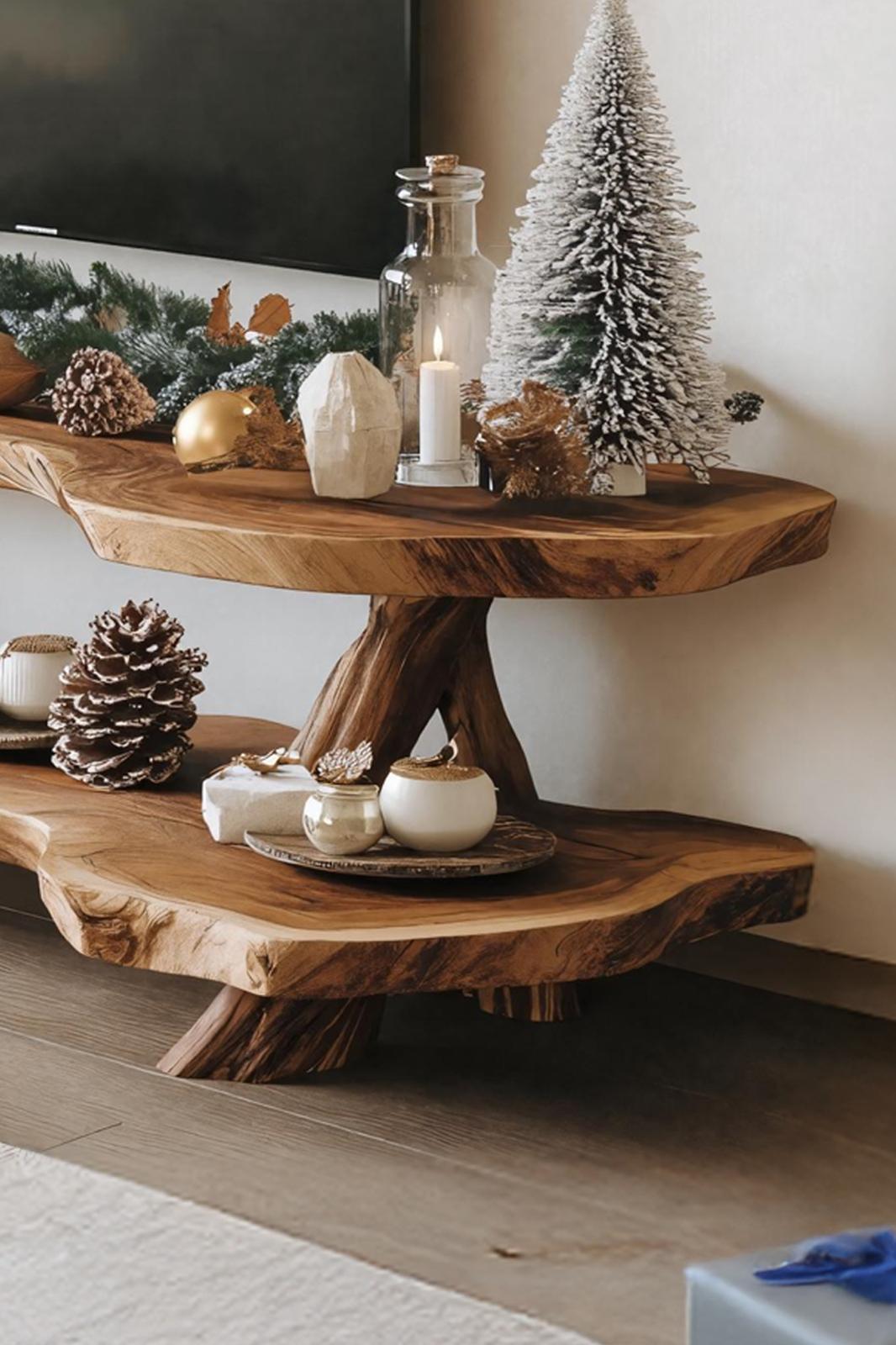Mid Century Live Edge TV Console, Solid Wood Media Stand & Entryway Credenza for Living Room