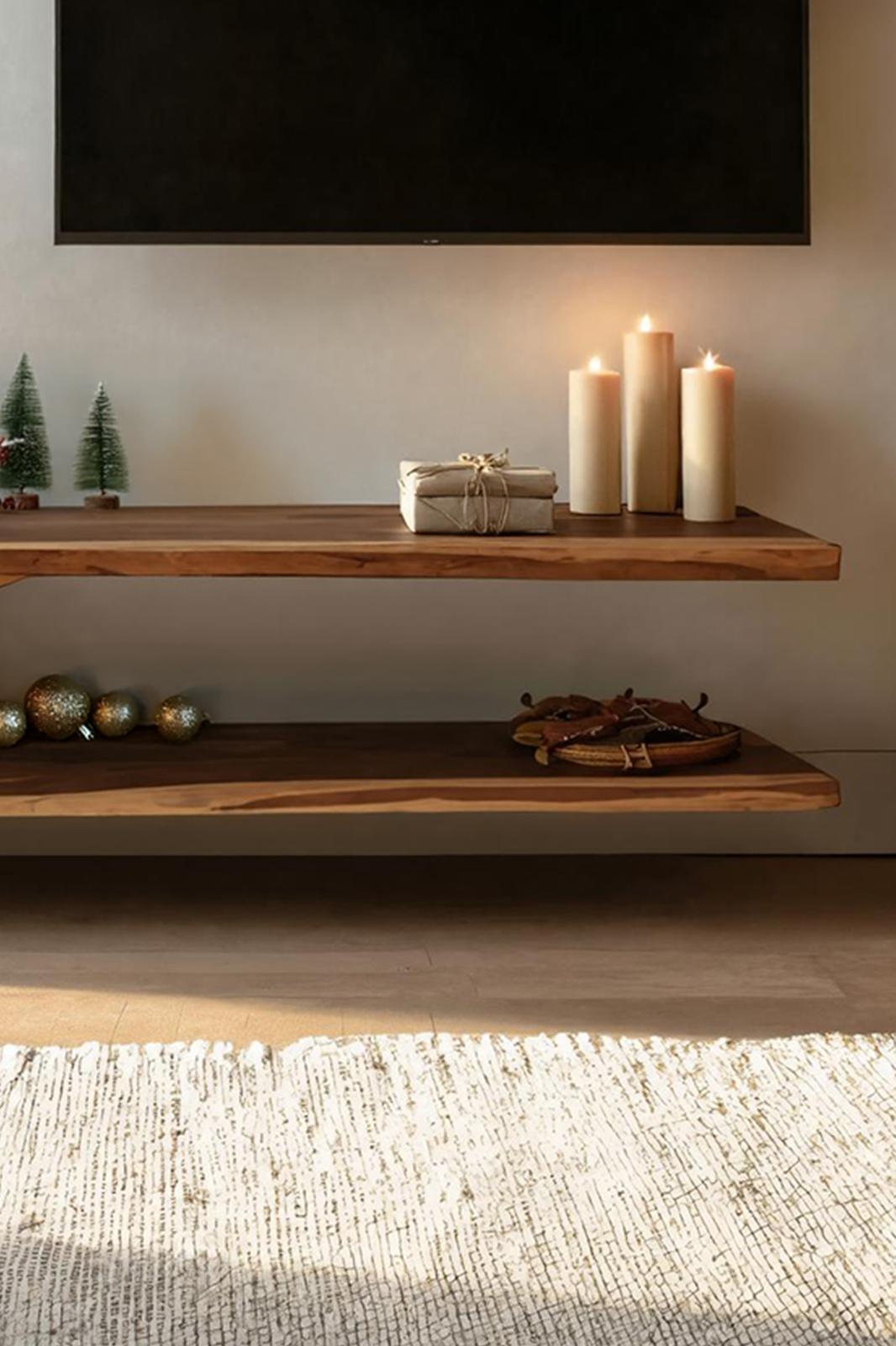 Mid Century Solid Wood TV Console, Live Edge Media Stand & Entertainment Center for Living Room