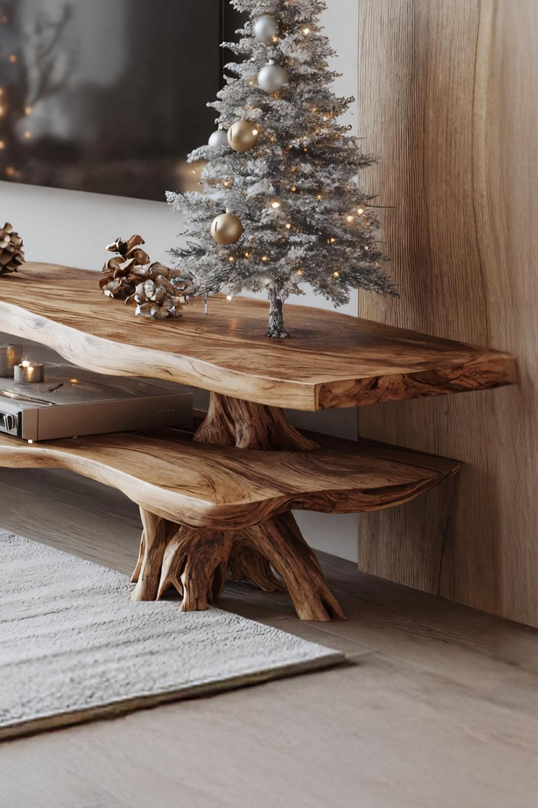 Modern Solid Wood TV Console, Live Edge Media Stand & Entertainment Center for Living Room