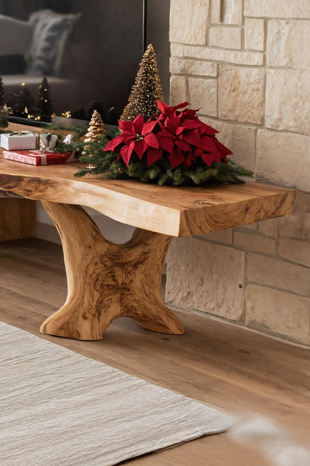 Handcrafted Solid Wood TV Console, Mid Century Live Edge Media Stand for Cozy Living Room Entertainment