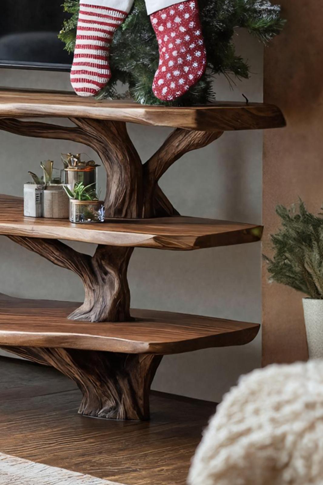 Modern Solid Wood TV Console, Live Edge Media Stand & Entryway Credenza for Living Room