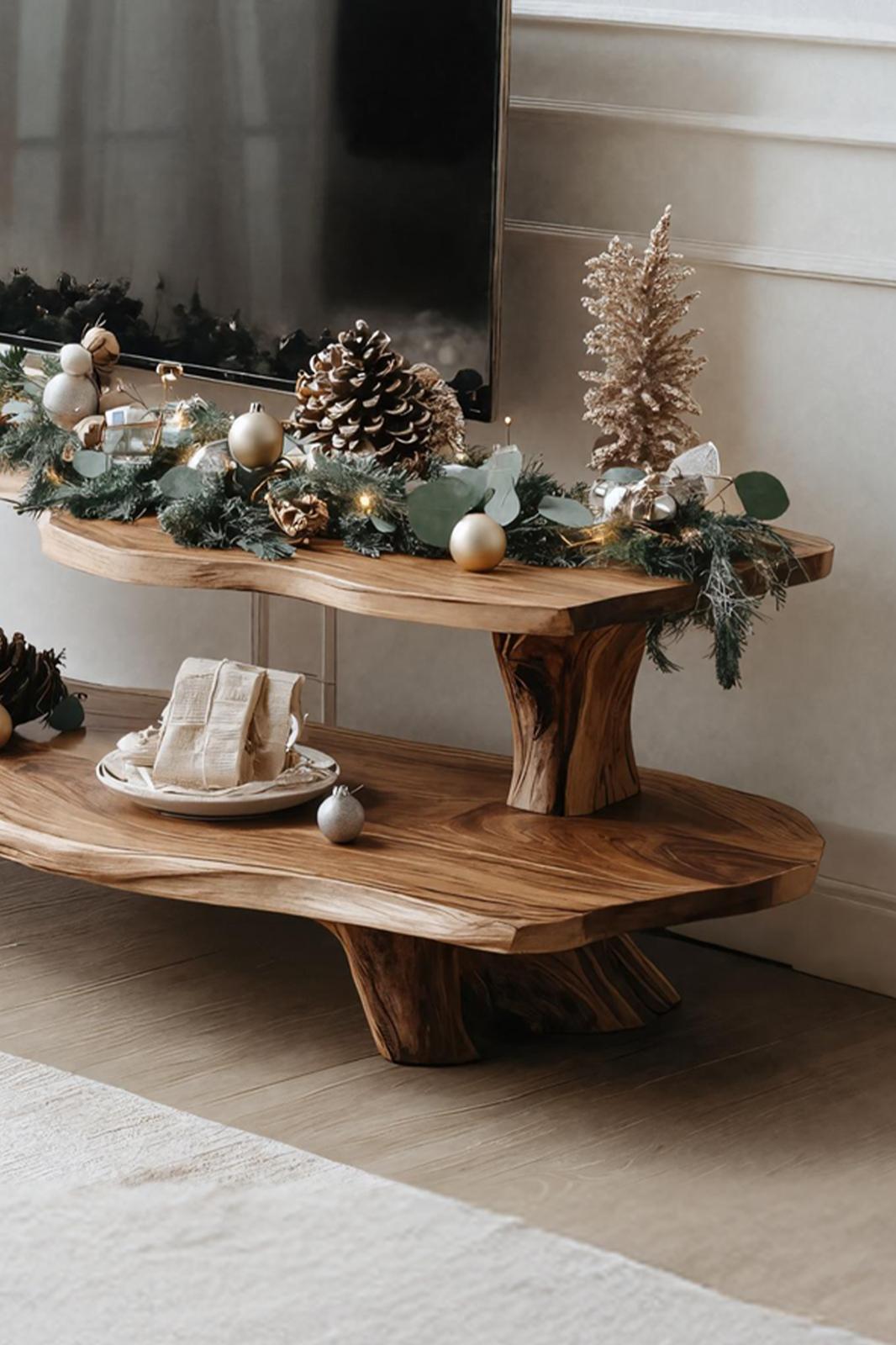 Handcrafted Solid Wood TV Console, Live Edge Media Stand & Entertainment Center for Living Room