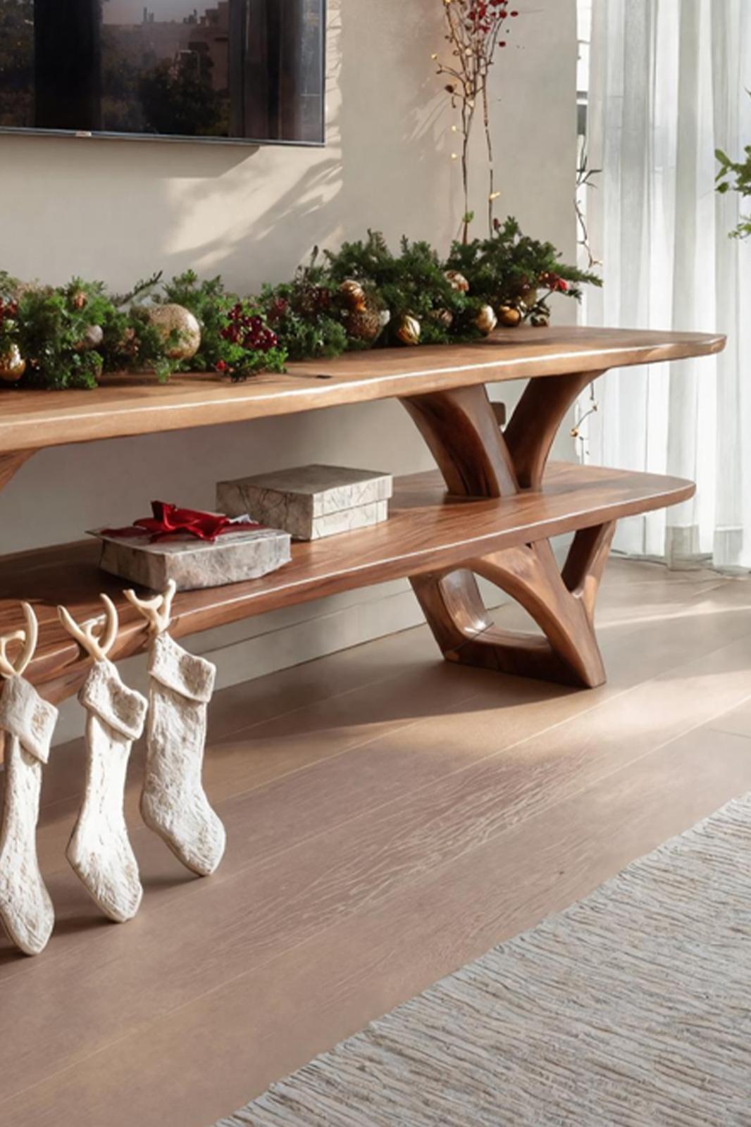 Farmhouse Solid Wood TV Console, Live Edge Media Stand & Entryway Credenza for Living Room