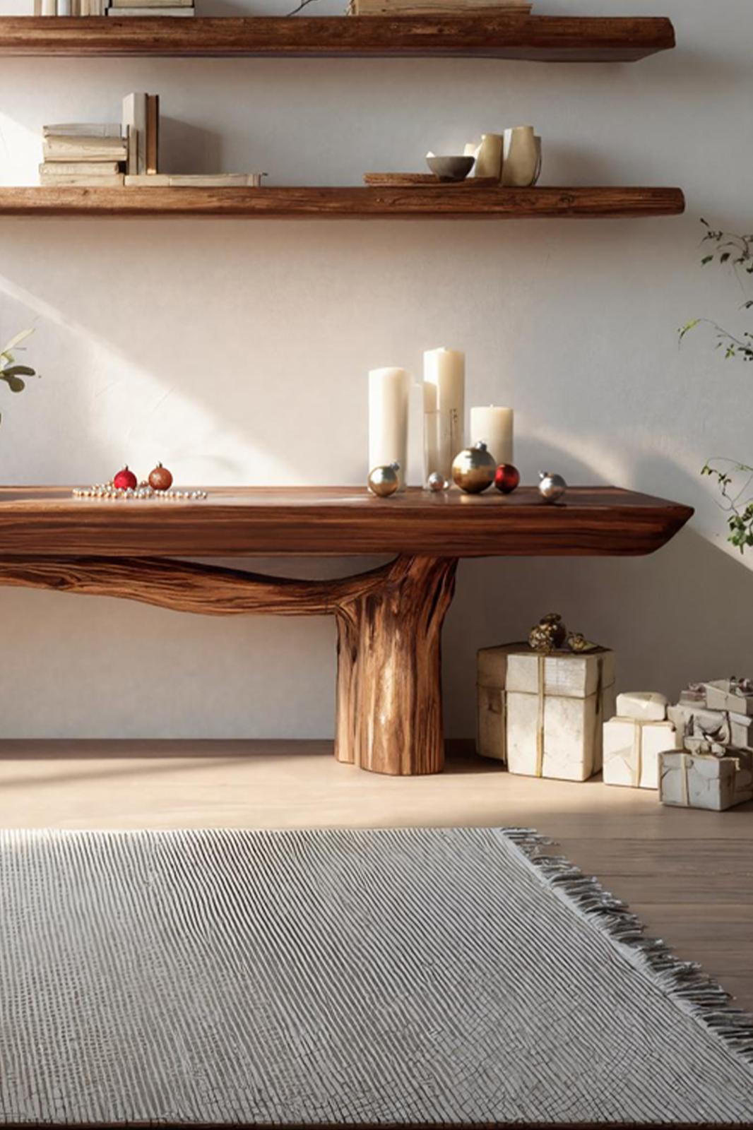 Mid Century Live Edge TV Console, Solid Wood Media Stand & Entryway Credenza for Modern Home