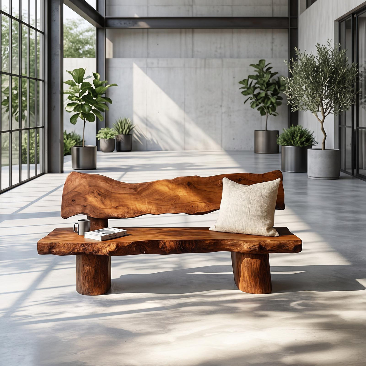 Rustic Solid Wood Sofa Outdoor Garden Natural Sculptural Seating