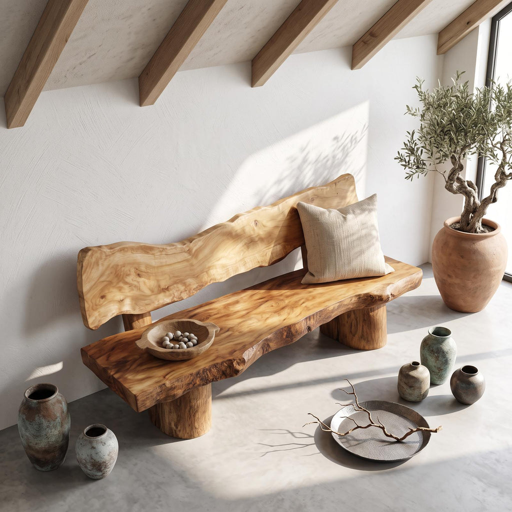 Rustic Solid Wood Sofa Outdoor Garden Natural Sculptural Seating