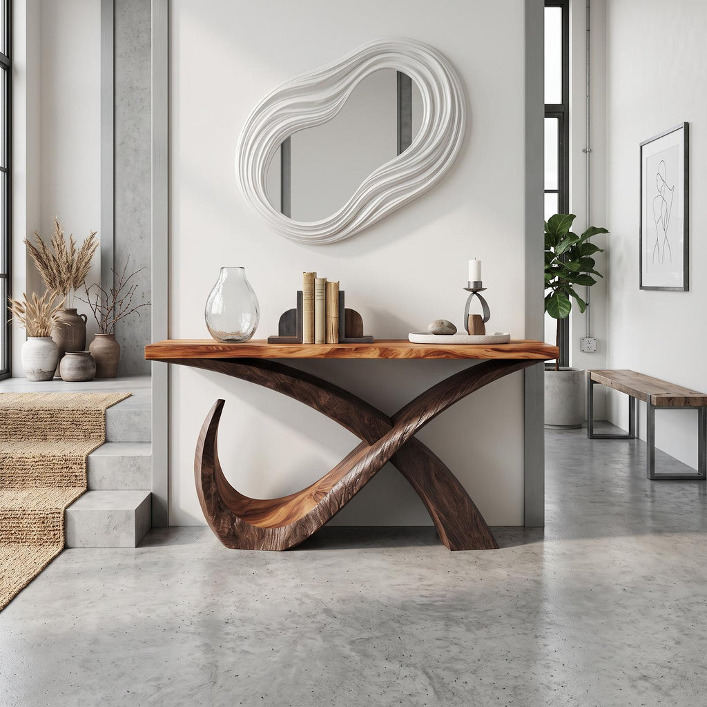 Mid Century Solid Wood Console Table, Living Room & Entryway Wooden Accent Sofa Table, Model