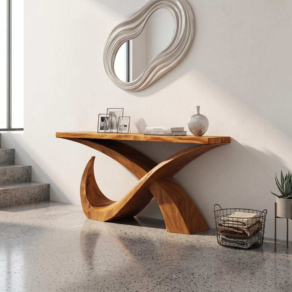 Mid Century Solid Wood Console Table, Living Room & Entryway Wooden Accent Sofa Table, Model