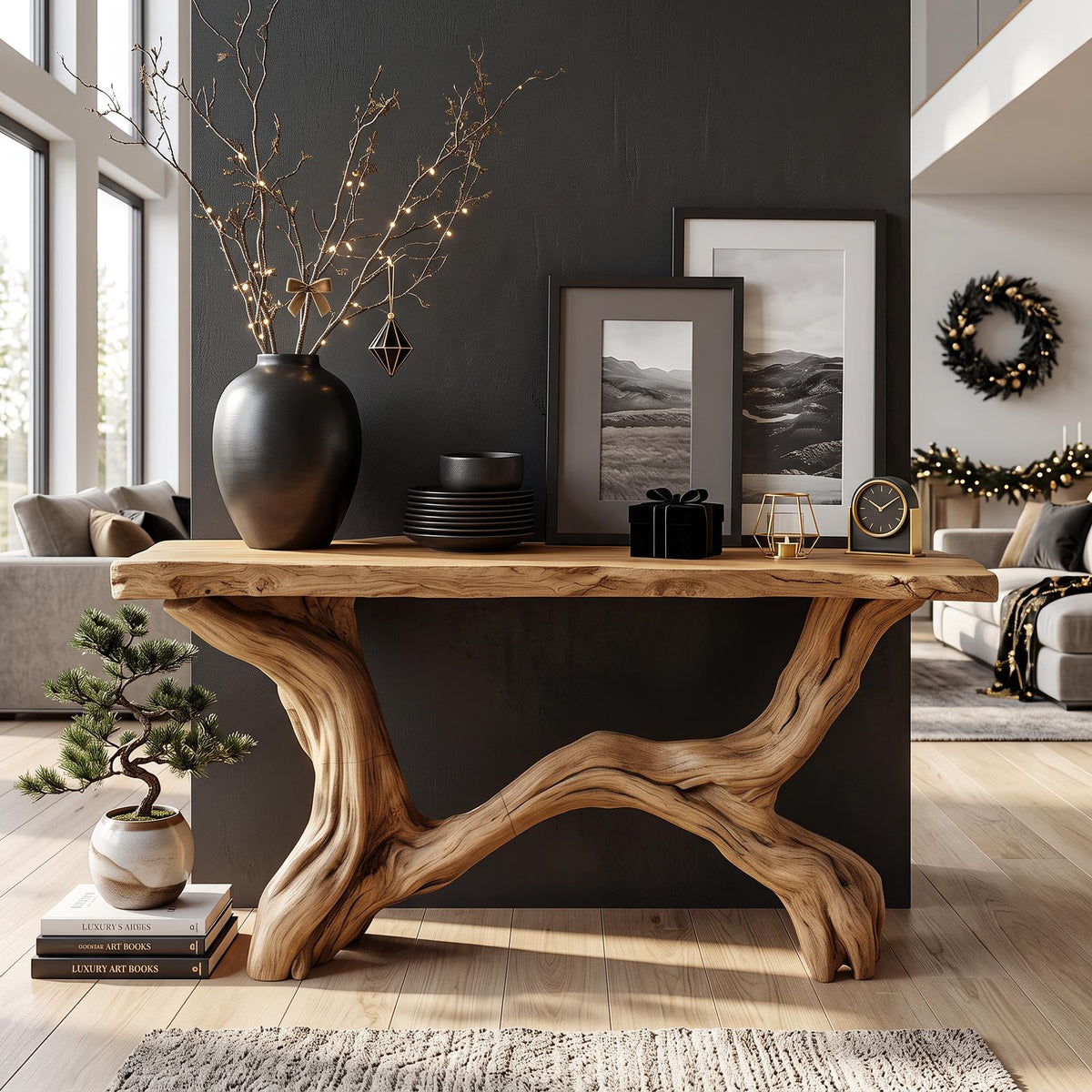 Live Edge Console Table Solid Wood Rustic Driftwood Gift