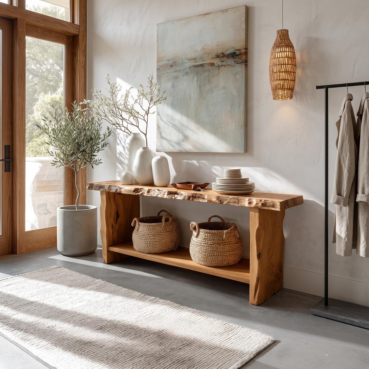 Rustic Live Edge Console Table, Dining Room & Entryway Solid Wood Accent Sofa Table, Model