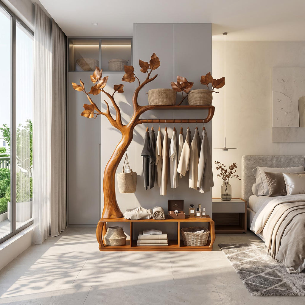 Rustic Tree coat Rack Bedroom Closet Organizer Storage
