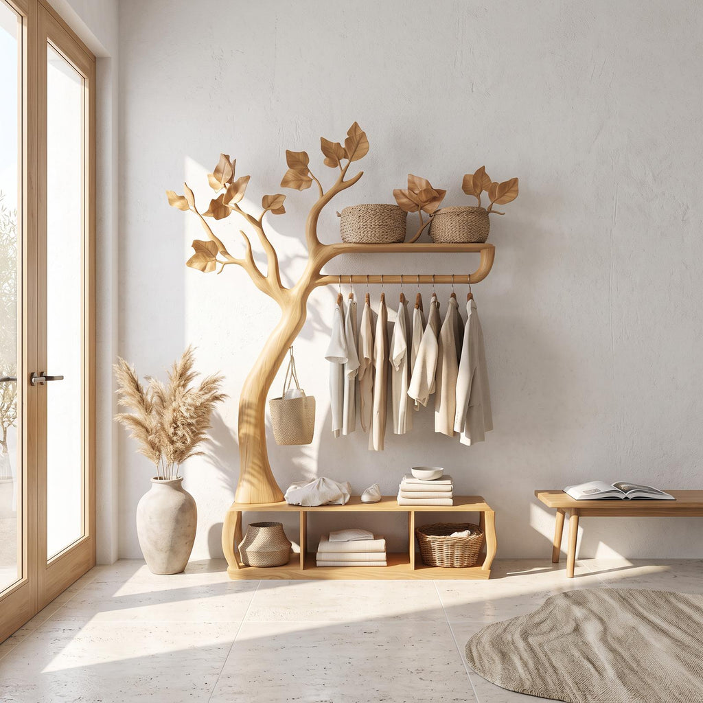 Rustic Tree coat Rack Bedroom Closet Organizer Storage