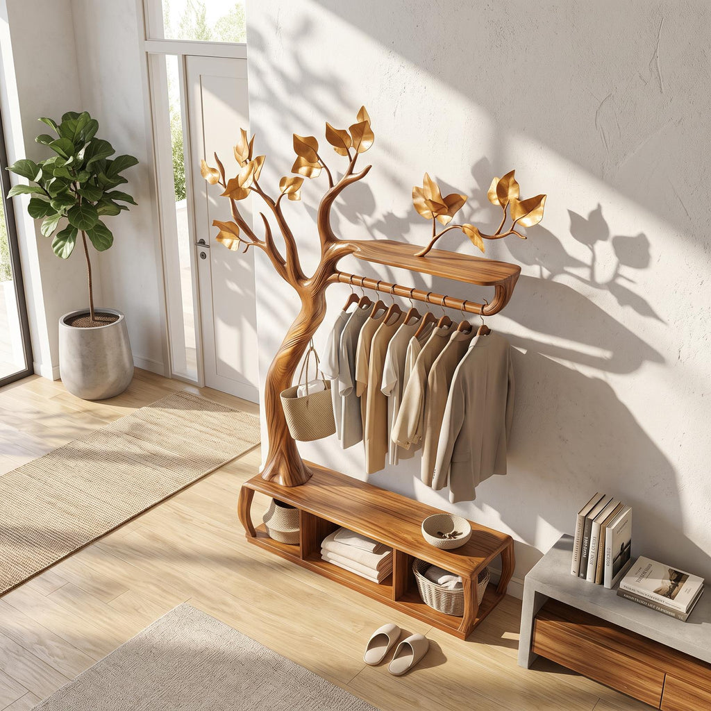 Rustic Tree coat Rack Bedroom Closet Organizer Storage