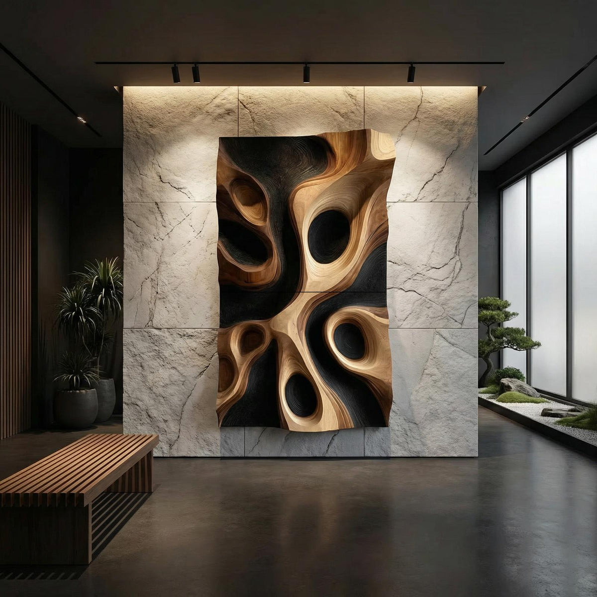 Spry Interior Abstract Organic Hollow Wood Wall Decor Panel, Handcrafted 3D Wooden Wall Art Sculpture for Contemporary Home, SINLHAWD067