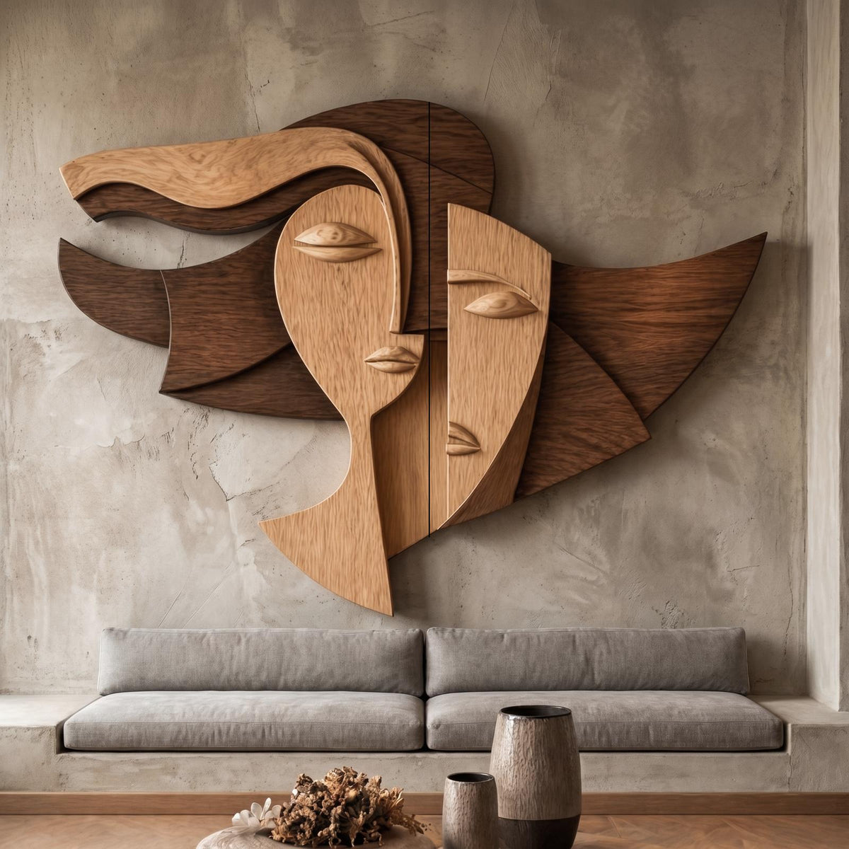 Spry Interior Cubism Style Face Wood Wall Decor Panel, Abstract Handcrafted Portrait Art Sculpture for Living Room Office, SINLHAWD070