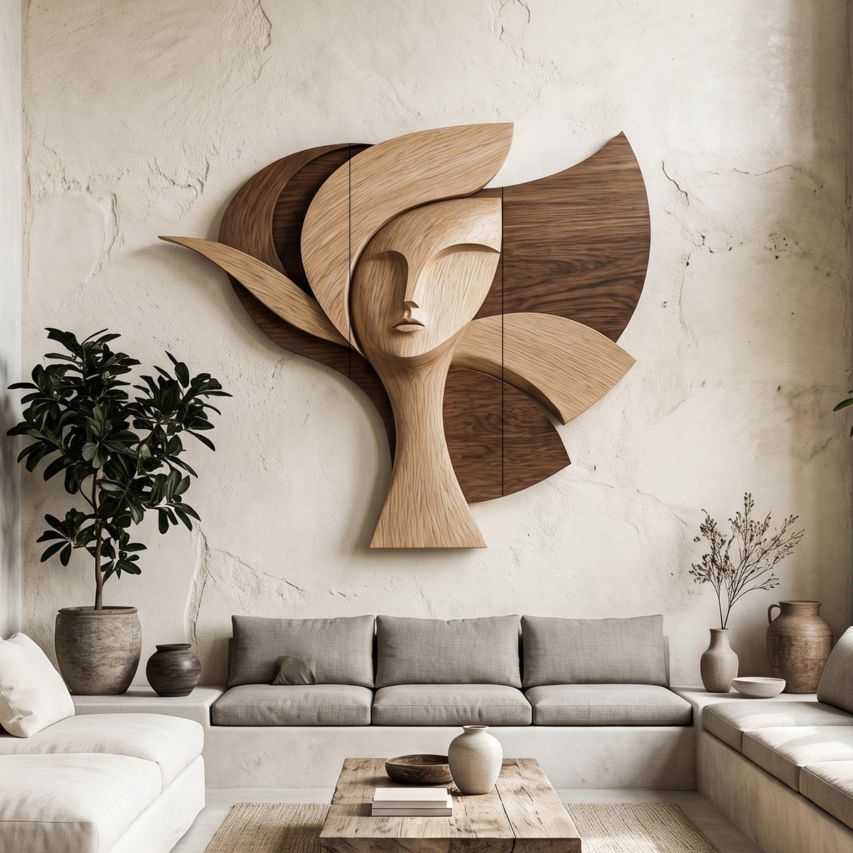 Spry Interior Statement Woman Face Wood Wall Decor, Abstract Handcrafted Wooden Silhouette Sculpture Art Panel for Living Room, SINLHAWD071