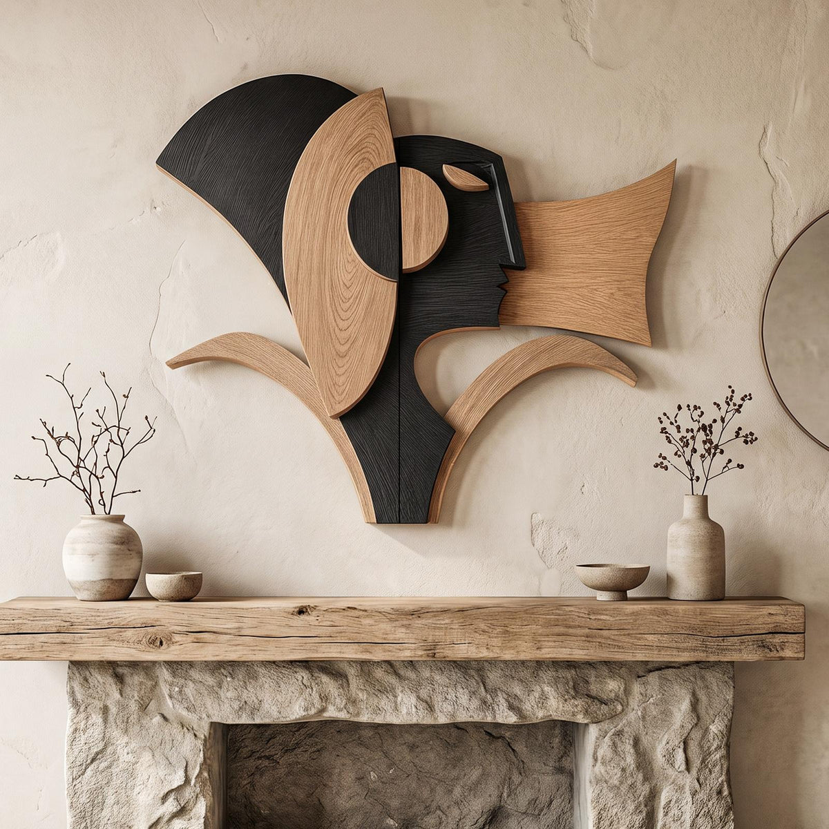 Spry Interior Abstract Geometric Wooden Wall Decor Panel, Modern Handcrafted Wood Art Sculpture for Living Room Bedroom, SINLHAWD074