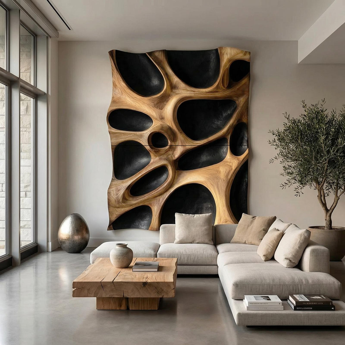 Spry Interior Organic Hollow Wood Wall Decor Panel, Handcrafted 3D Wooden Wall Art Sculpture for Bedroom and Living Room, SINLHAWD065