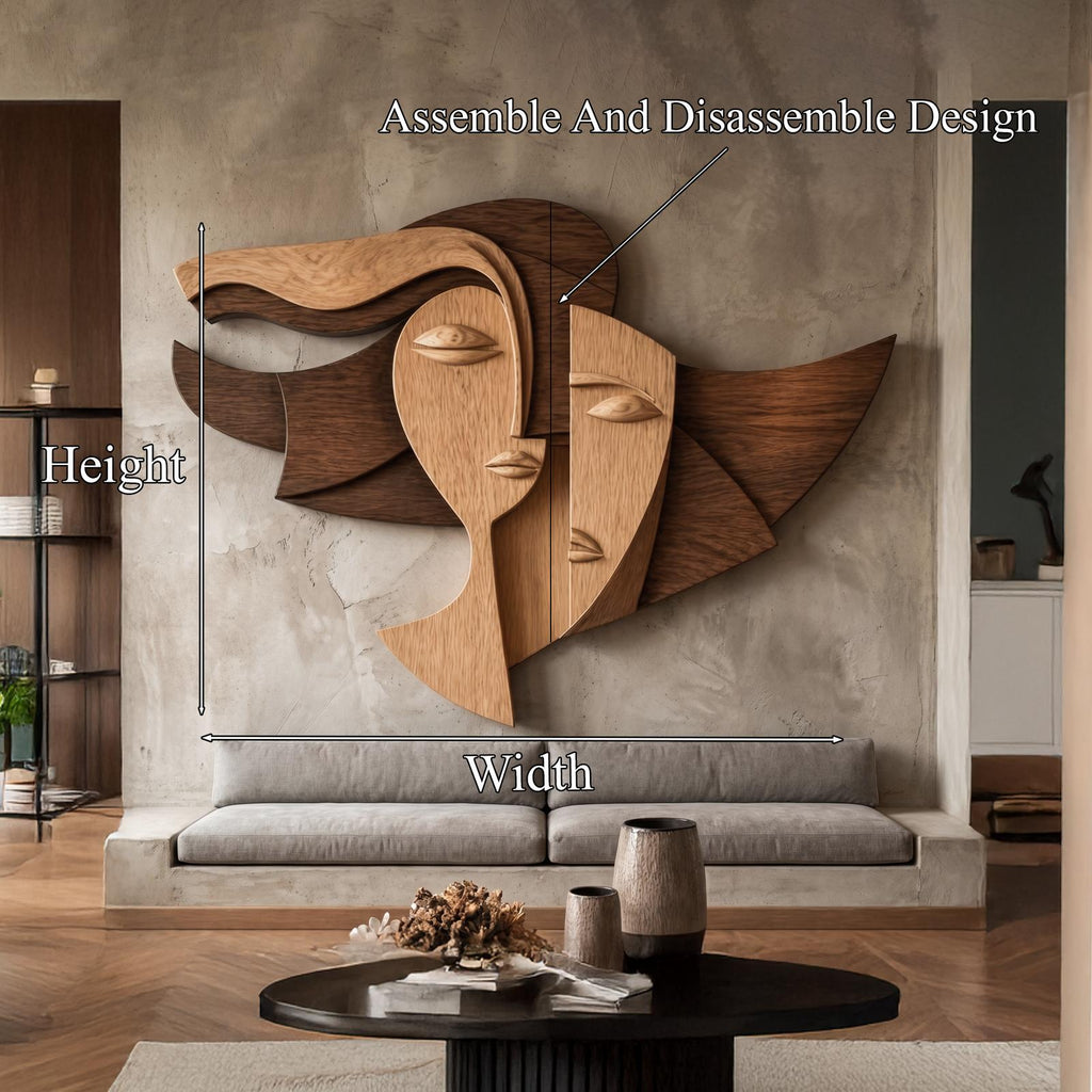 Spry Interior Cubism Style Face Wood Wall Decor Panel, Abstract Handcrafted Portrait Art Sculpture for Living Room Office, SINLHAWD070