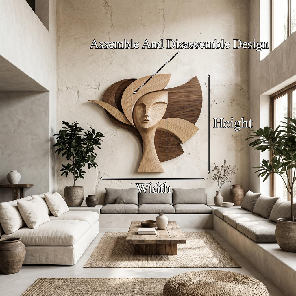 Spry Interior Statement Woman Face Wood Wall Decor, Abstract Handcrafted Wooden Silhouette Sculpture Art Panel for Living Room, SINLHAWD071
