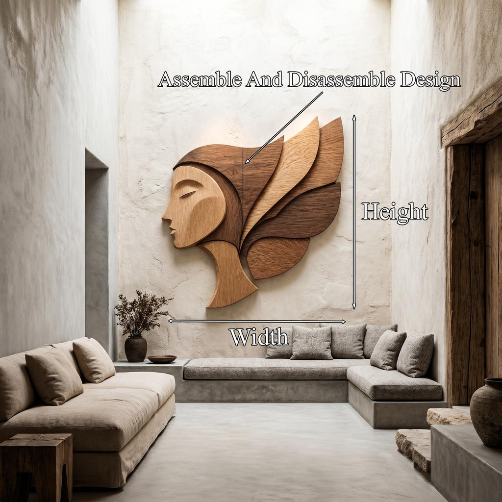 Teezano Abstract Woman Face Wooden Wall Decor, Unique Handcrafted Silhouette Art Panel for Living Room Bedroom, SINLHAWD072